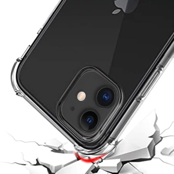 TG iPhone 12 - Iskunsa kestävä silikonikuori + näytönsuoja (Paksu kulmat) Läpinäkyvä