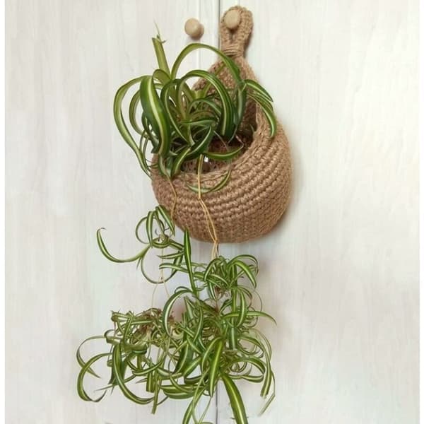 Height 23 cm, width 22 cm Wall-mounted fruit and vegetable baskets, hand-woven teardrop-shaped jute fruit or vegetable basket