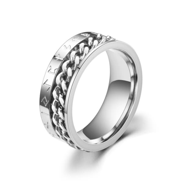 Populær vikingebogstaver rustfrit stål ring kæde titan stål ring ring nordisk stil black Standard size 8