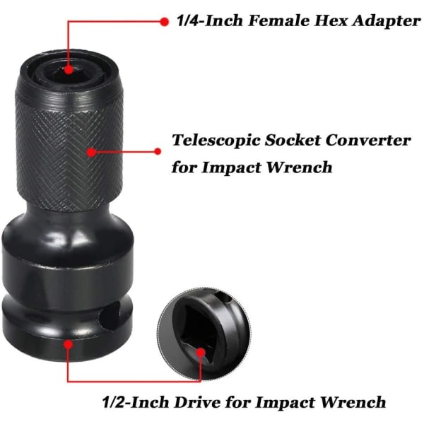 2-pak 1/2 firkantet til 1/4 sekskant adapter, hurtigchuck