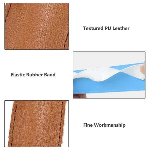 3:a pennhållare, pennfodral lädertillbehör, resårband för de flesta surfplattor, 17*4,5 cm Ljusbrun