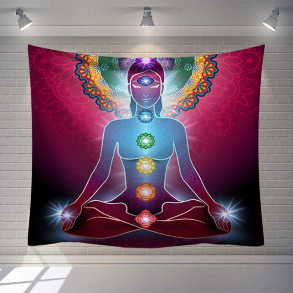 Veggteppe, Chakra 7 Indisk Gobeleng Veggdekor Buddha Statue
