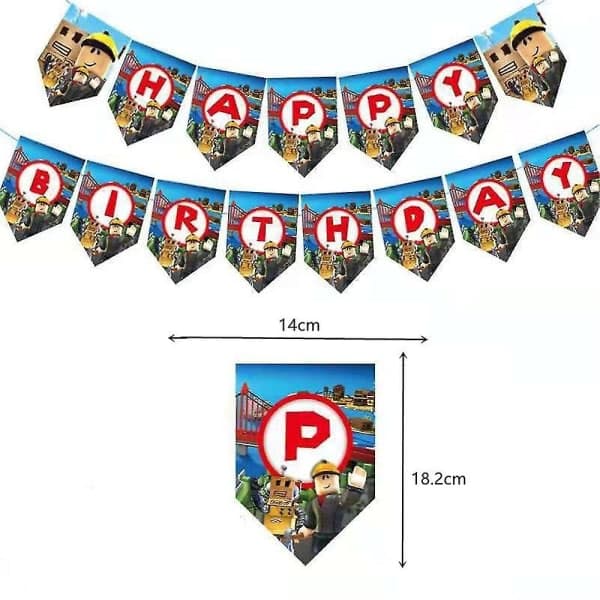 60-dele Roblox festpynt sæt med bannere, balloner, kagepynt og swirls