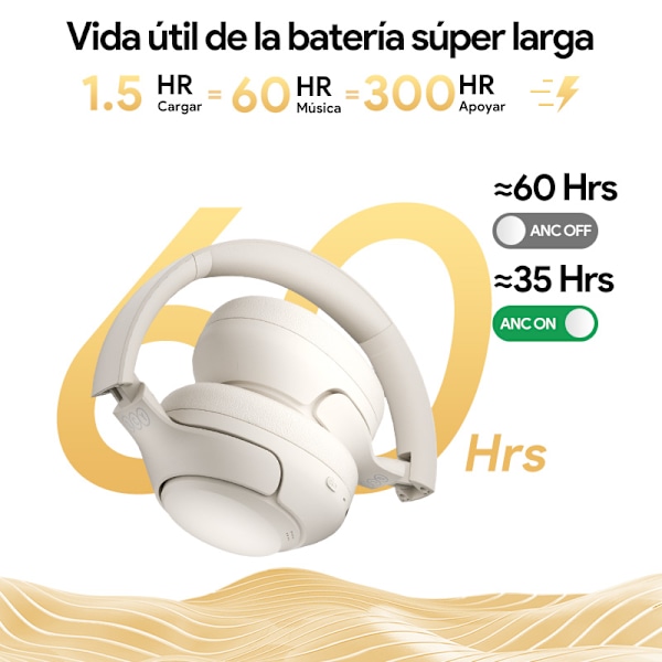 H3 ANC Trådløse hodetelefoner, Over-Ear hodetelefoner med Bluetooth 5.4, Hi-Res Audio, 43dB, Hybrid, Aktiv støydemping, 60 timer spilletid Bluegrey