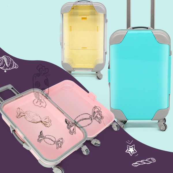 Minivagn för dockor, resväska förpackning för case Ögonfransar Förpackningslåda Simulering Bagageförvaringslåda Rosa