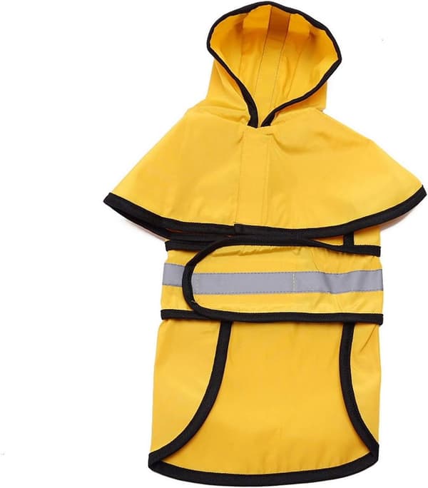 Hunderegnjakke, vanntett polyesterhetteponcho, refleksstriper, justerbart båndhull, for små til store hunder, gul, XS