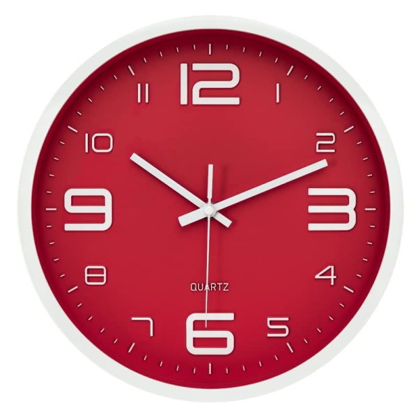 Red White Clock Collection 30cm- Tyst industriell väggklocka