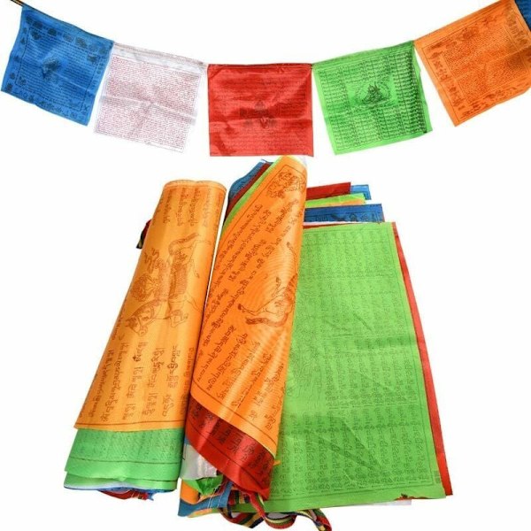 Dekorativa trädgårdsflaggor 2 st 7M Buddhistiska böneflaggslingor Tibetanska buddhistiska vimplar (35,5 x 35,5 cm) Utomhusdekoration, av DEBUNS