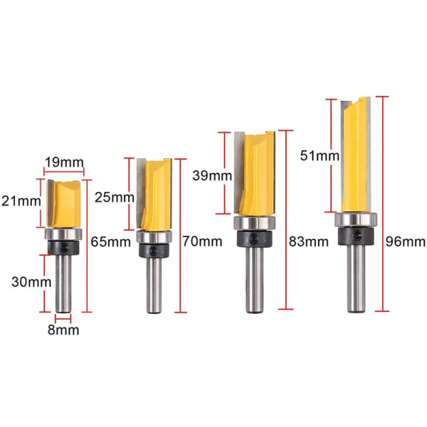 4 st 8mm Träfräs Fräs Kopia Skaft Flush Fräs Kopieringsfräs