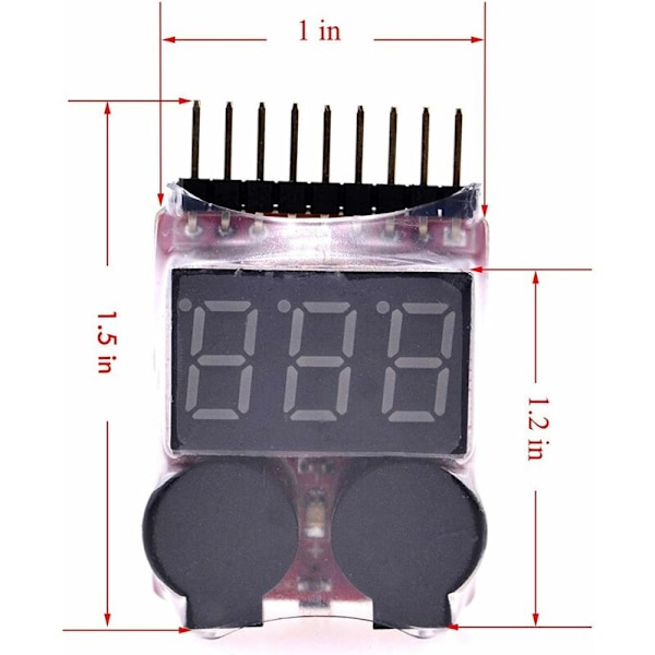 RC 1-8s Lipo Batteritestare Monitor Summer Lågspänningslarm Spänningskontroll med LED-indikator för Lipo Life LiMn Li-ion Batteri (2ST)