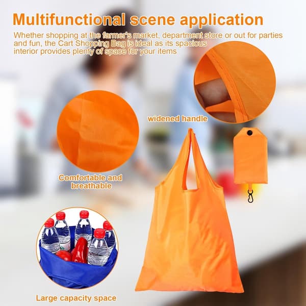 4-pak sammenklappelige genanvendelige indkøbsposer med etui, rivefast polyester-indkøbstaske til camping, strand og rejser, blå og orange