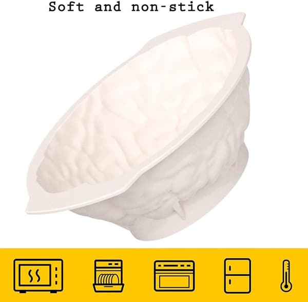 Hjerneformet silikonkakeform, matkvalitets non-stick gjenbrukbar, for Halloween-baking og desserter, hvit, 24 x 18 x 8 cm