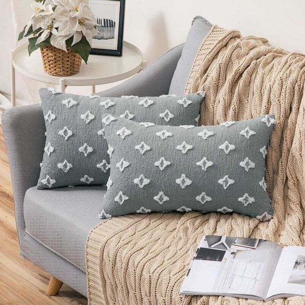 Set med 2 dekorative putetrekk, diamant-jacquard putevar, sommer-sofa myke rektangulære putevar, 12x20 tommer, beige