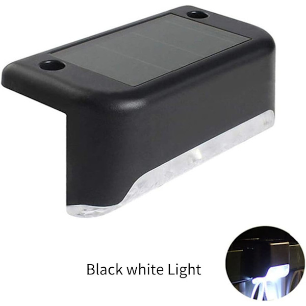 LED Solcelle Trappelykt Patio Varmt Hvit Trappelys Vanntett Hagegård Dekor Utendørs Balkonglampe Gangstibelysning for Gjerde Black White Light 4PCS