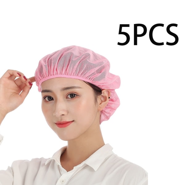 TG 5 stk (rosa [netthette]) Toque Mesh Cap Beanies Hatt Unisex Engangs