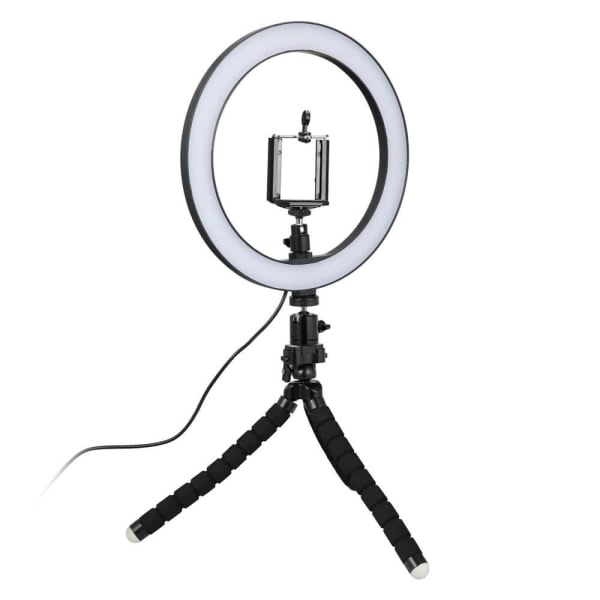 TG Selfie-lampe/Ring light (26 cm) med formbart stativ multifarve