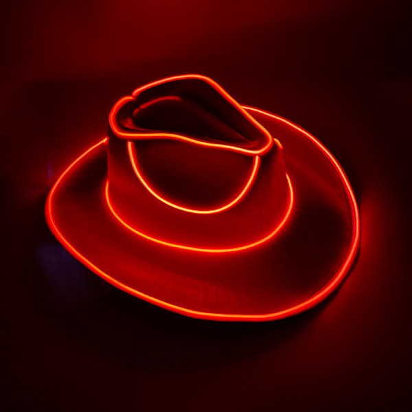 Halloween-helmihattu karnevaali-juhliin LED-langaton fluoresoiva värikäs cowboy-valohattu laserfantasiakaulakorun cowboy-hattu Adult Wireless Model-Rose Red One Size