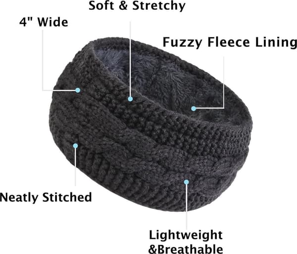 Pandebånd - Velegnet til kvinders hår - Bred strikket ørekopforing - Fløjlsfleecefor - 19*14cm