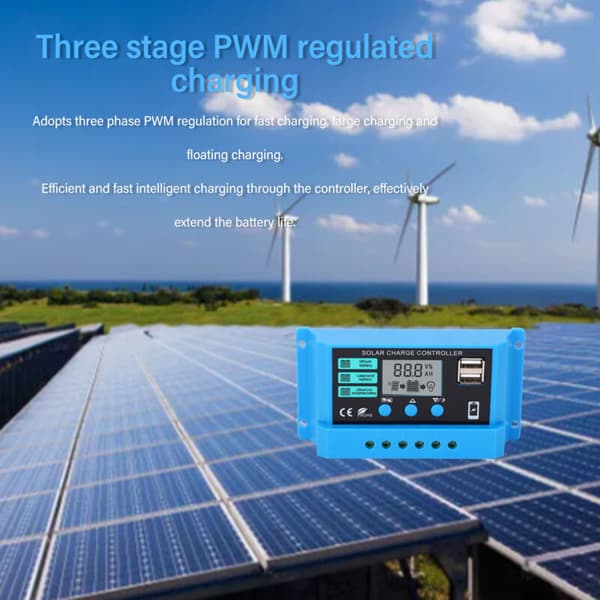 12V 24V Fotovoltaisk Solcelleladekontroller, Lavt Strømforbruk, LCD-Skjerm, PWM Solcellekontroller, 30A Solcellepanelregulator, DUBUNS