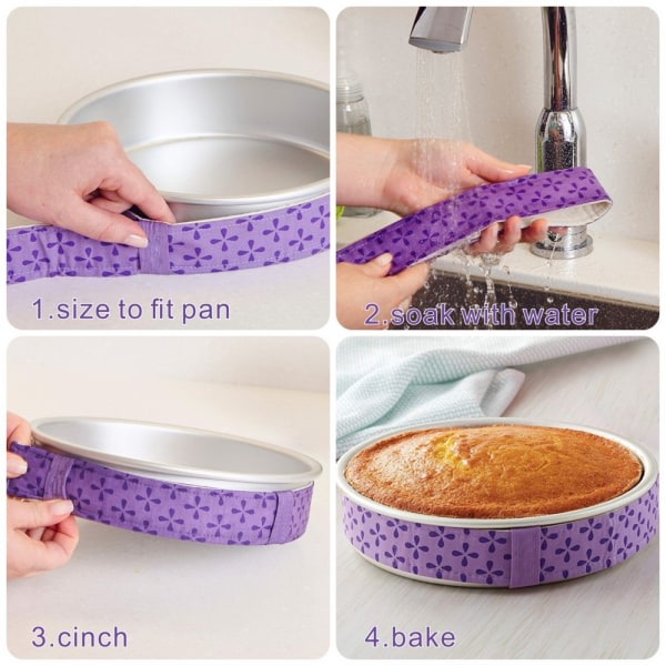 4-delt Bake Even Strip, kakeform fuktede strimler, superabsorberende tykk bomull, kakeremser for baking, tartformsstrimler