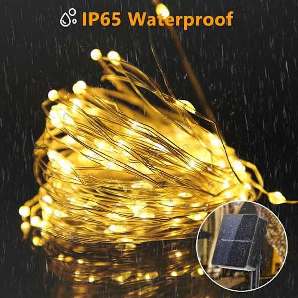LED Solarslinga Utomhus, 2 Set med 200 LED Solarslingor Vattentäta 8 Funktioner, 22 m, för Sommarträdgård, Uteplats, Tält, Bröllop