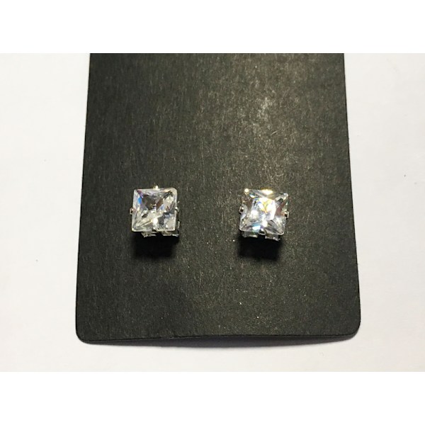Magnetiska örhängen med stenar (kvadratiska stenar) silver silver 7mm