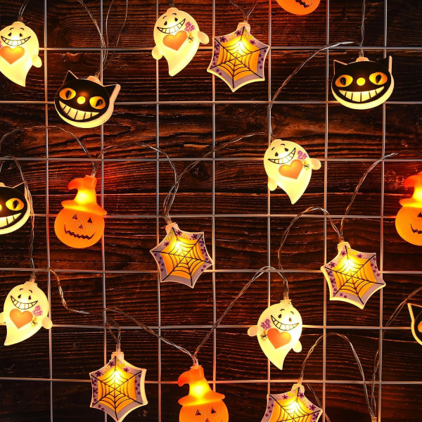 Halloween lyslenker, gresskarlamper innendørs, 3 meter LED halloween lyslenker med timer, Halloween oransje festdekorasjon for hage Vanntett