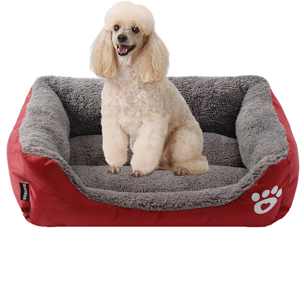 Rectangle Washable Dog Bed Warming Comfortable Square Pet Bed Red M