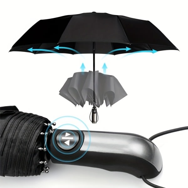 Forstærkt paraply, förtjockat automatiskt fällbart paraply for män och kvinnor Dark Blue