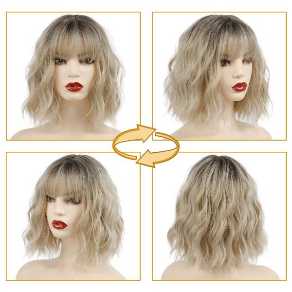 TG Kort gradient Blond Peruk Aaltomainen Bob Bob Bob Peruk Ilma Bangs Wom