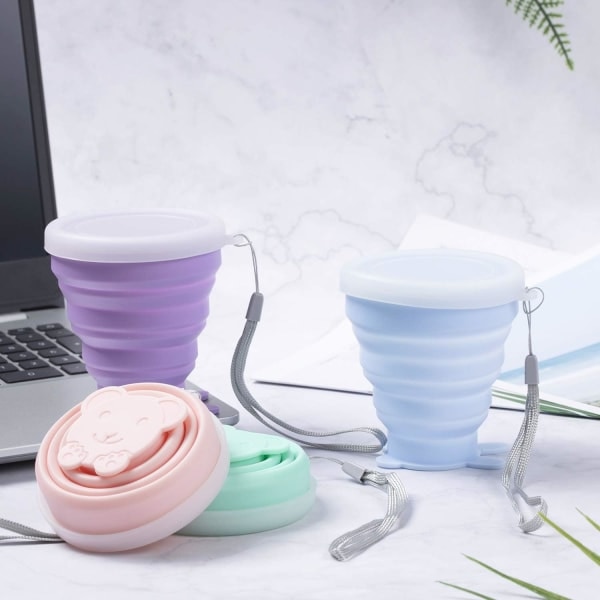 Hopfällbar vattenkoppsmugg, set med 4 resekopp campingmugg med lock, hopfällbar resemugg i silikon, bärbar, kaffemugg för campingvandring picknick