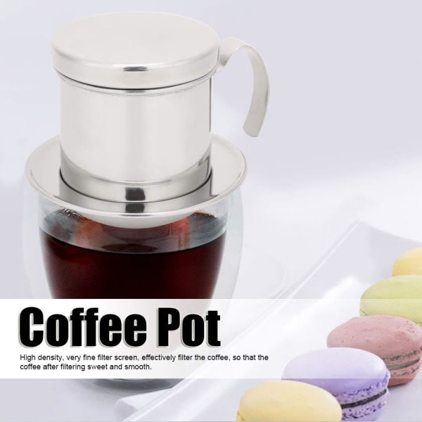 Vietnamesisk kaffefilter, en kopp dryppbrygger i rustfritt stål