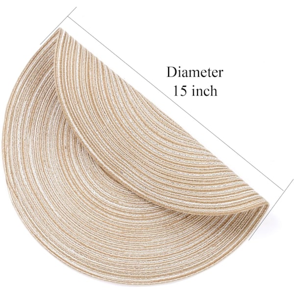 Set med 6 Beige Rund Bordstabletter i Bomull, 38 cm, Tvättsbara Värmebeständiga Köksprydnader BEIgE