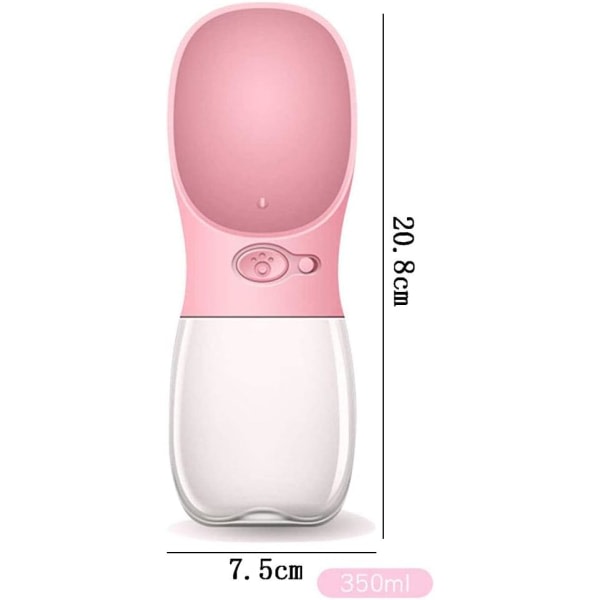 Hundvattenflaska, 350 ml husdjursdricksflaska, bärbar vattenflaska för husdjur, dricksflaska för hundkatt för utomhusvandringsresor (rosa)