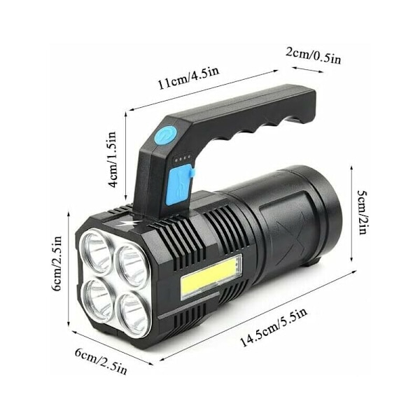 Ultra Kraftfull Uppladdningsbar COB LED Ficklampa Vattentät Arbetslampa 4 Lägen Bärbar Nödficklampa för Vandring Fiske Camping [Energiklass A]