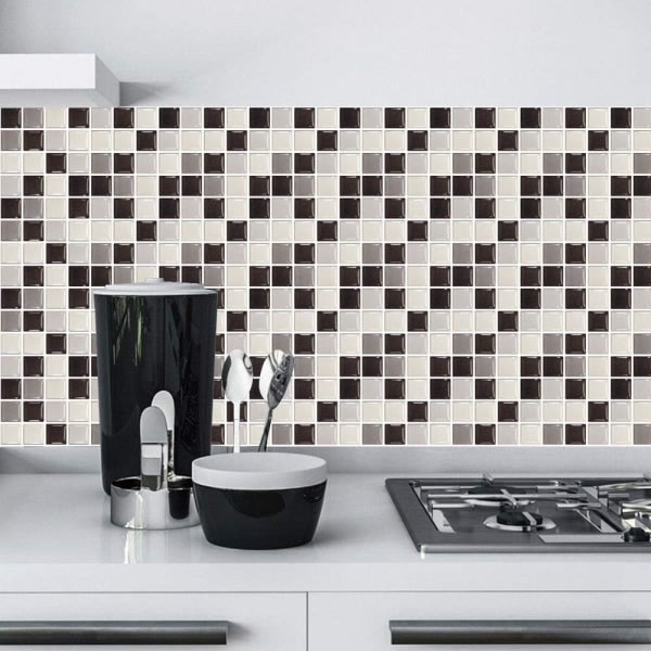 24 delar (grå mosaik) Rektangulära dekorativa kakelklistermärken för fladdermus