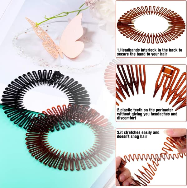 Dameparyk kam indsats kam plast rund takket elastisk hårbånd (sort + brun + leopard)_yux