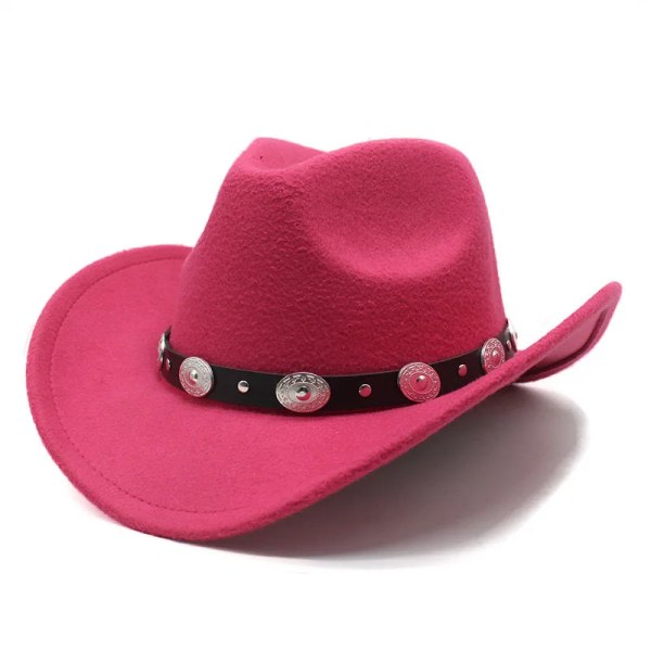 Bauhinia Vintage Western Cowboyhatt f?rm?n H?st Vinter Filt Fedora Hattar med uppfödd br?tte Cowgirl Church Dam Hat Rose