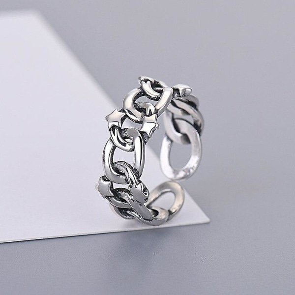 Sterling Sølv Ring Hip Hop Punk Ring Thai SilverSmycken Stjerne Kæde Ring Vintage (sølv)