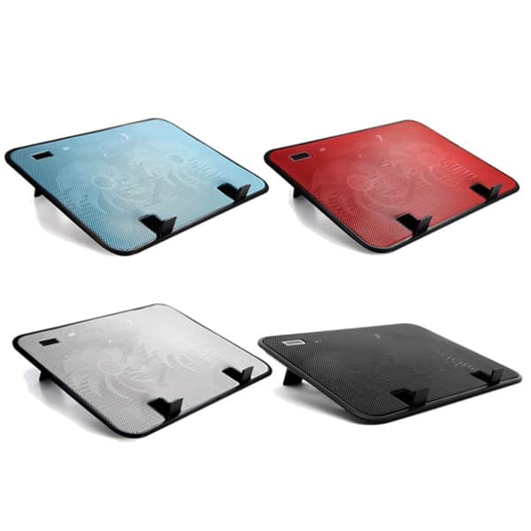 Metalpanel Dobbeltblæser Notebook Køler Høj Hastighed Støjsvag Laptop Køleplade Slank Stativholder til 14 Tommer PC Computer Sort