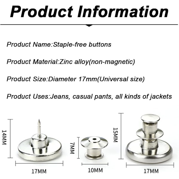 12 kpl 17 mm säädettävää korvausnappia farkuille ja käsitöille #8