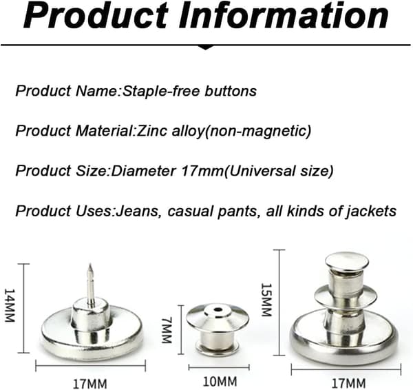 12 stk 17 mm justerbare erstatningsknapper for denim og håndverk #8