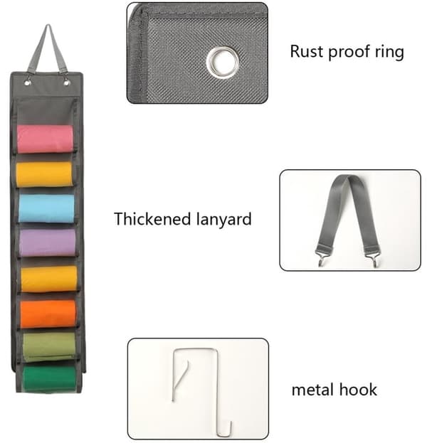 Hengende Leggings Organizer, 16 Rom, Vendbart Oxford-stoff og Mesh, For Skap og Bak Dører, Grå/Hvit