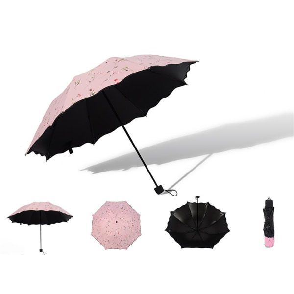 Paraply för kvinnor Damparaplyer UPF 50 UV-skydd Lättvikts vindtät Parasoll Trippelfällbart paraply (rosa)