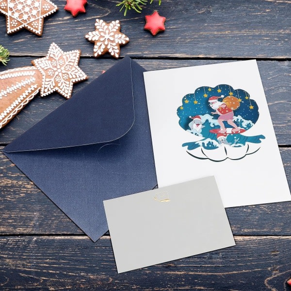 Galaxy 3D Pop Up Card Julkort, vackert jultomte gratulationskort med kuvert (surf) färg 2