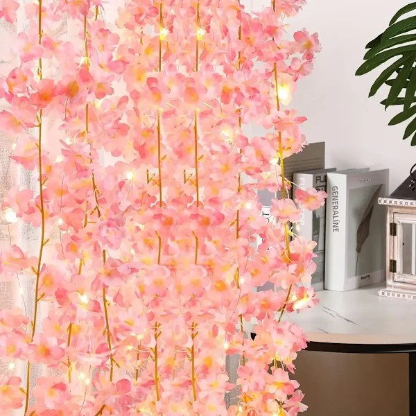 Konstgjord sidenblomstergirlang med 20 LED 2M ljusslinga för bröllopsfest sovrumsdekoration yinghua leaf 2M20LED