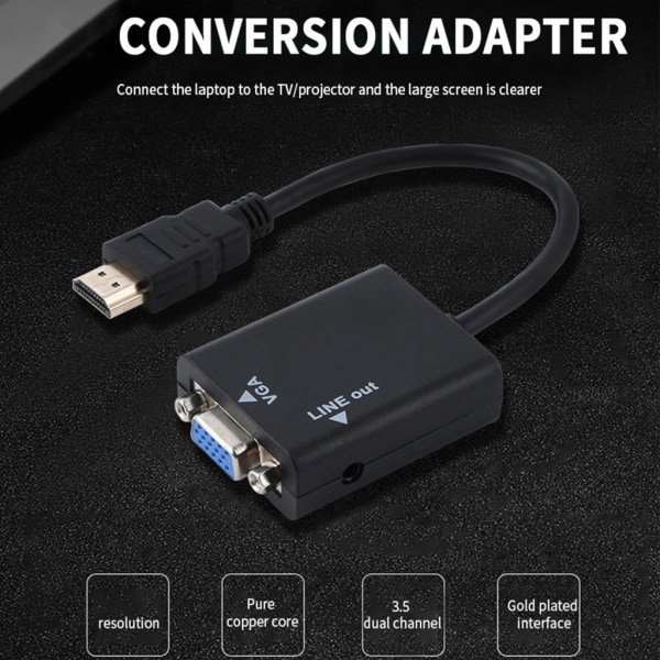 HDMI-kompatibel til VGA, guldbelagt han til hun adapter til computer Stationær Bærbar PC TV Set-top Box