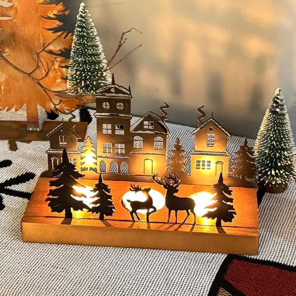 Julelysestake, svart metall og tre, juletredesign, rustikk juleborddekorasjon for spisestuer, liten