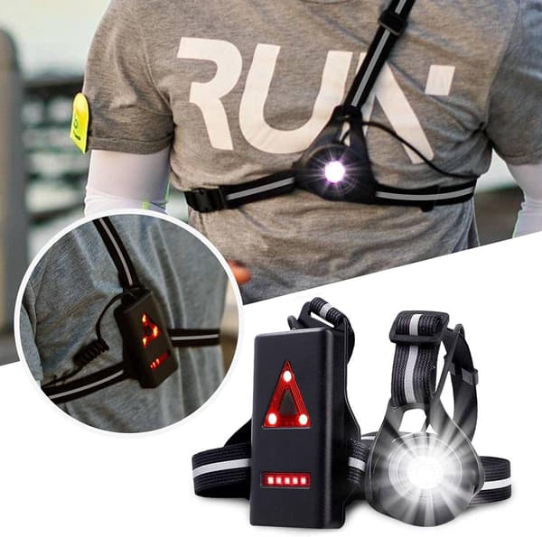 LED brystlys, 300 lumen, 90° justerbar stråle, USB oppladbar, 3 moduser, vanntett, for nattløping og hundelufting