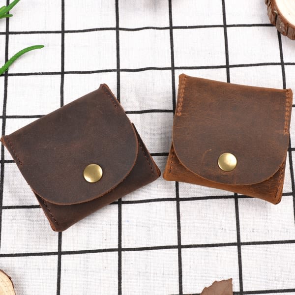 Minimyntväska i äkta läder Creative Vintage Case Mynt Lösa pengar Förvaringskortklämma Brun